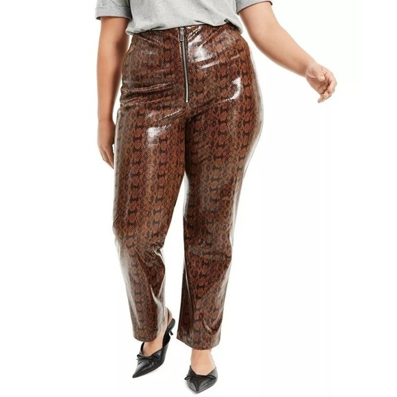 DANIELLE BERNSTEIN Plus Size Faux-Snakeskin Pants Brown 22W - Picture 1 of 3